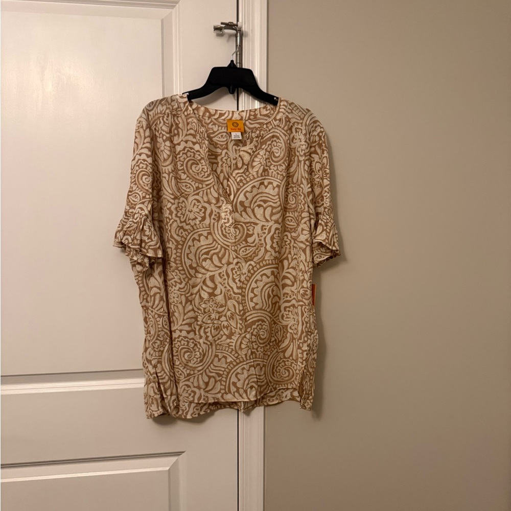 Ruby Rd. Beige Paisley Button-Down Tunic